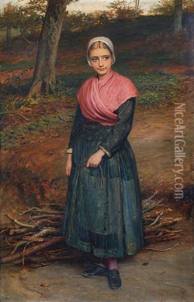 Young Maid Gathering Wood Oil Painting - Charles Sillem Lidderdale
