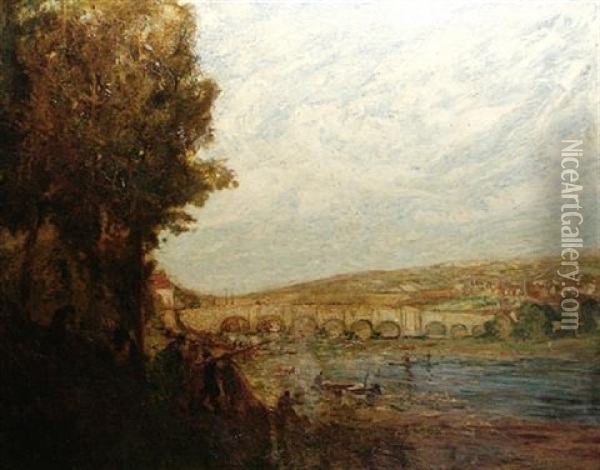 Barnstable Bridge Oil Painting - Thomas Edwin Mostyn