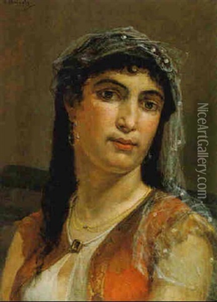 Portrait Of An Arab Girl Oil Painting - Jean-Francois Portaels