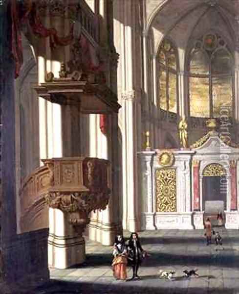 Church interior with elegant figures Oil Painting - Wilhelm Schubert van Ehrenberg