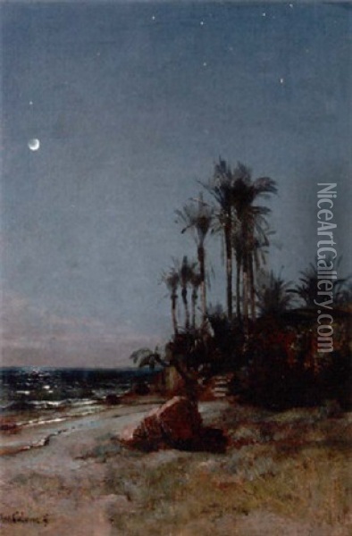 Palmen Bei Bordighera Oil Painting - Jean-Baptiste-Arthur Calame