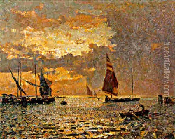Pescatori In Laguna Oil Painting - Beppe Ciardi