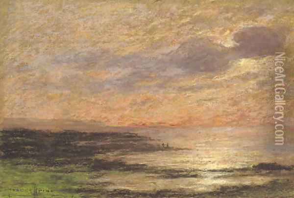 Soleil couchant sur la mer à Puys Oil Painting - Pierre Ernest Prins