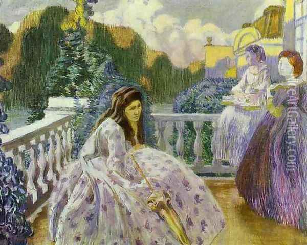 Three Ladies on the Terrace, 1903 Oil Painting - Viktor Elpidiforovich Borisov-Musatov