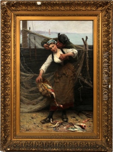 Fisher Girl Oil Painting - Alfred Guillou
