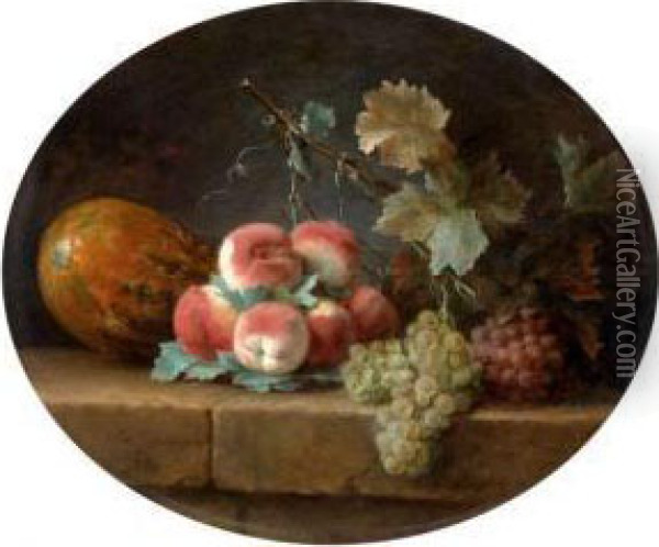 Peches, Melon Et Raisins Sur Un Entablement De Pierre Oil Painting - Anne Vallayer-Coster
