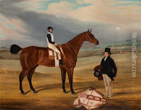 Foreigner With Jockey Up And His Owner Standing To The Right, 1838 Oil Painting - William Nedham
