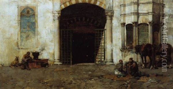 Davanti Alla Moschea Oil Painting - Alberto Pasini
