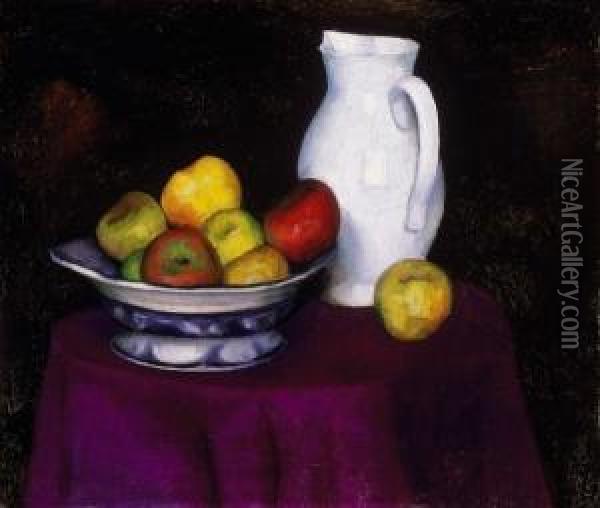 Still Life With Apples And A Jug Oil Painting - Dezso Czigany