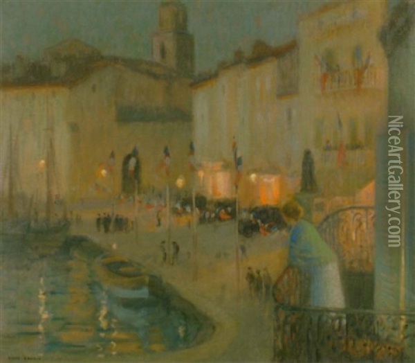 An Evening In A French Port Oil Painting - David Ericson