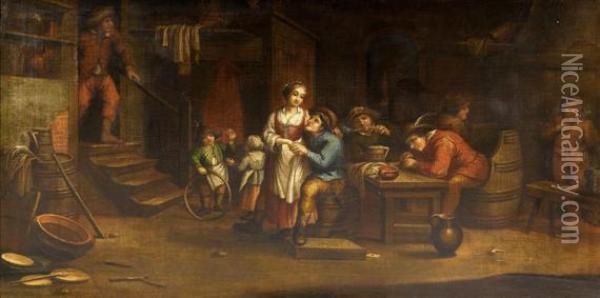 Lively Scene At An Inn Oil Painting - David The Younger Teniers