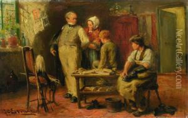 Interieur Mit Familie Oil Painting - J.C. Spoller