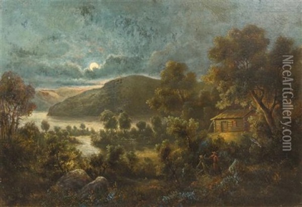 Moonlit Landscape Oil Painting - Otto Sommer