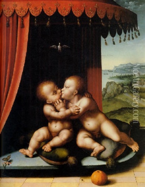 The Infant Christ And Saint John The Baptist Oil Painting - Joos Van Cleve