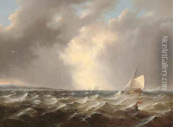 A stiff breeze offshore Oil Painting - Johannes Hermanus Koekkoek