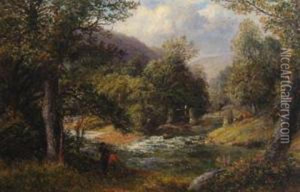 Scene On The Lladwy, North Wales Oil Painting - Thomas Ii Whittle