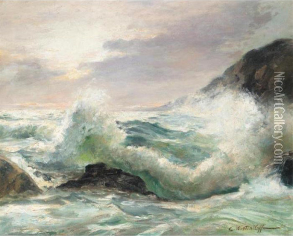 Waves Breaking On The Rocks Oil Painting - Constantin Alexandr. Westchiloff