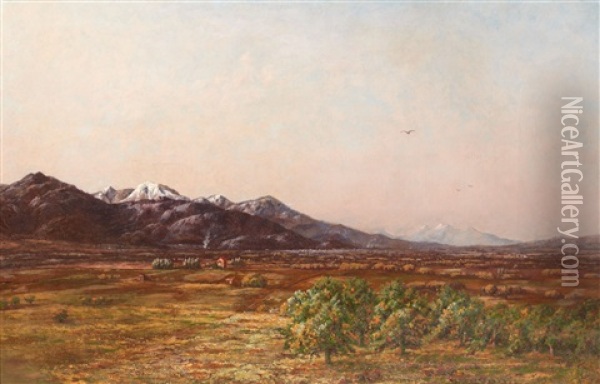 View Of Salt Lake City, Wasatch Mountains, Utah Oil Painting - Gamaliel Waldo Beaman