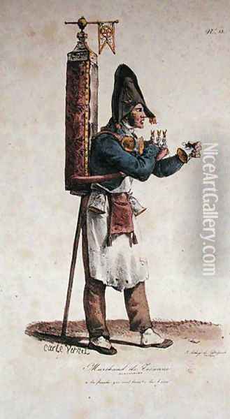 The Tisane Seller, number 13 from The Cries of Paris series, engraved by Francois Seraphin Delpech 1778-1825 Oil Painting - Carle Vernet