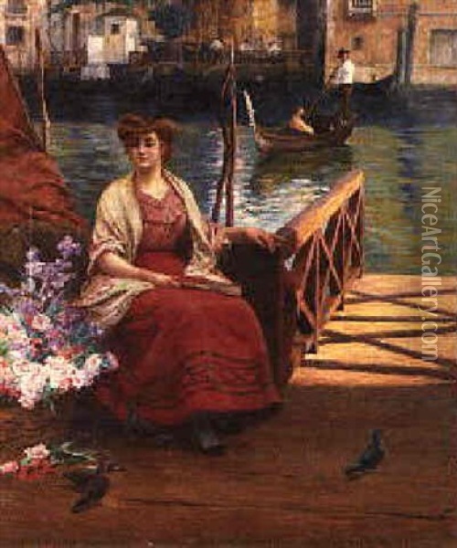 A Venetian Flower Seller Oil Painting - Stefano Novo