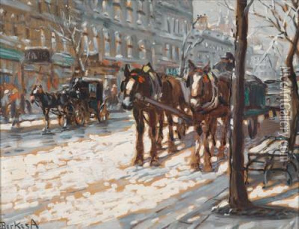 Horse-drawn Cab Oil Painting - Antal Berkes