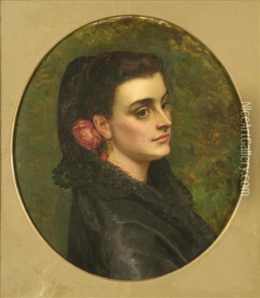Portrait Of A Lady Head And Shoulders Oil Painting - Charles Sillem Lidderdale