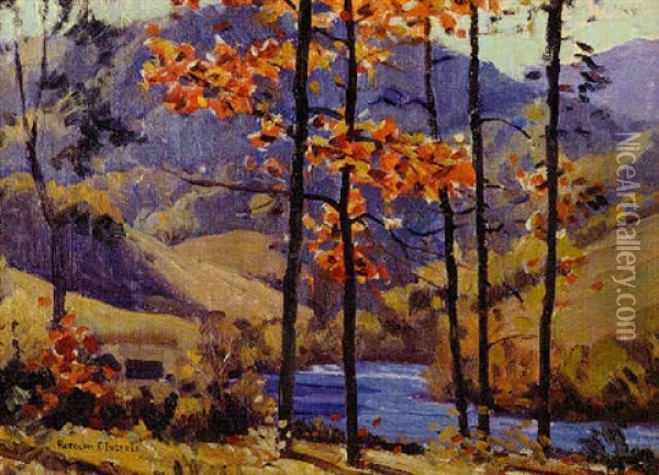 Autumn River Landscape Oil Painting - Rudolph F. Ingerle