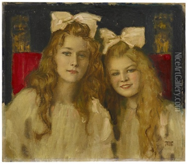 Portrait Zweier Junger Damen Oil Painting - Franz von Stuck