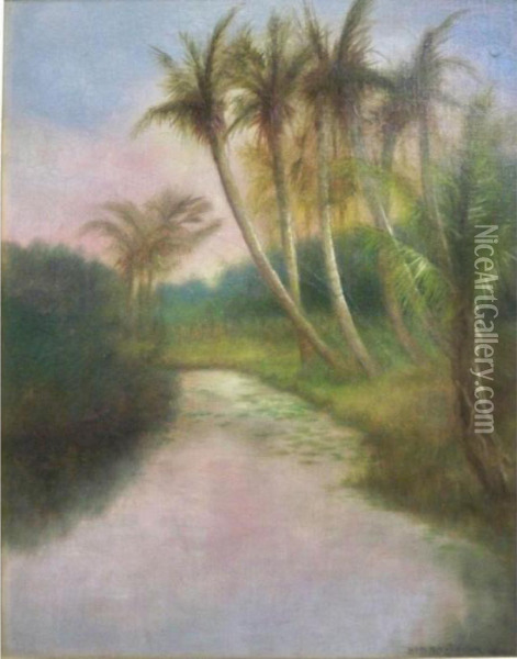 Florida Landscape With Palm Trees Oil Painting - Ben Austrian