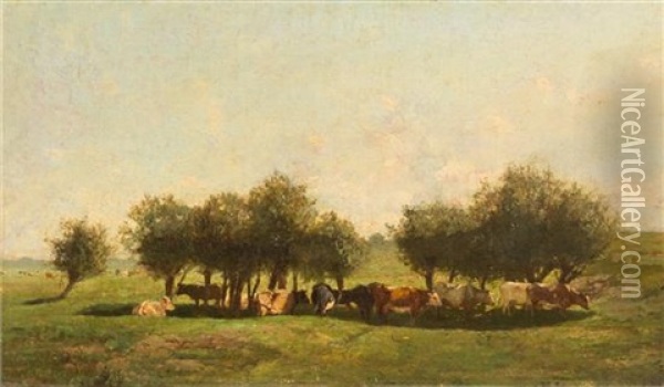 Cattle In A Pasture Oil Painting - Constant Troyon