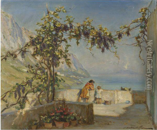 Amalfi, View Of Vesuvius Oil Painting - Constantin Alexandr. Westchiloff