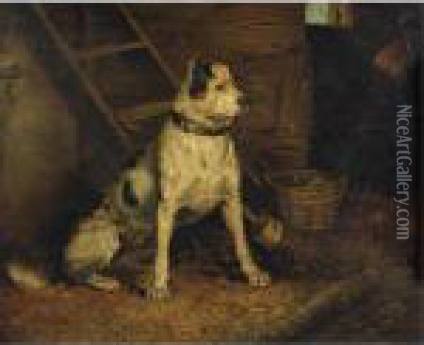 A Dog In A Stable Oil Painting - Landseer, Sir Edwin