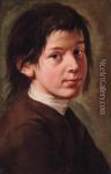 Portrait Of A Boy, Bust-length, In A Brown Jacket Oil Painting - Giacomo Francesco Cipper