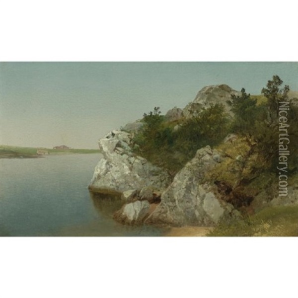 Rocks, Newport (study) Oil Painting - John Frederick Kensett