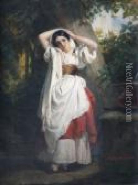 Jeune Femme Italienne Au Repos Oil Painting - Hermann Winterhalter