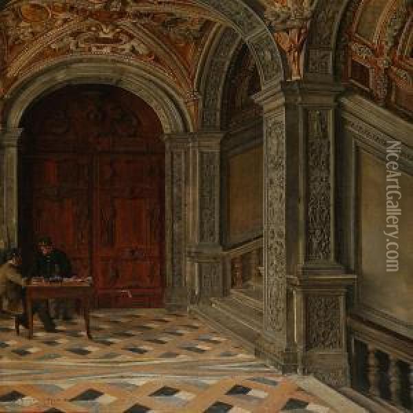Interior From Scala D'oro In Palazzo Ducale, Venice Oil Painting - Josef Theodor Hansen