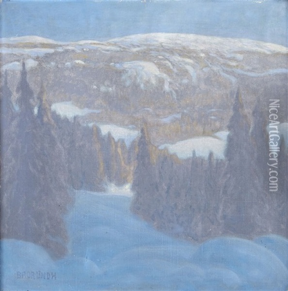 Vinterlandskap Oil Painting - Bror Lindh