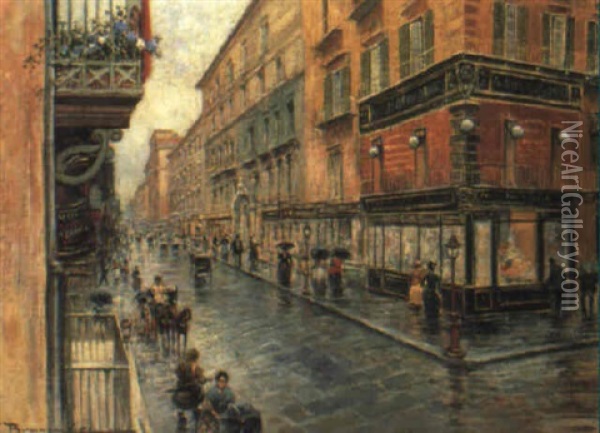 Napoli, Via Roma Oil Painting - Carlo Brancaccio