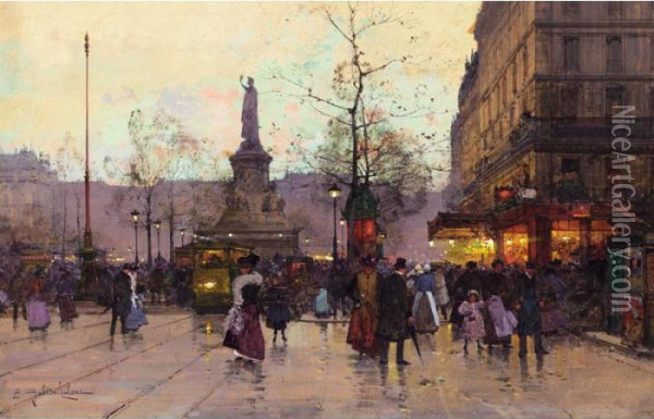 Paris, Place De La Republique Oil Painting - Eugene Galien-Laloue