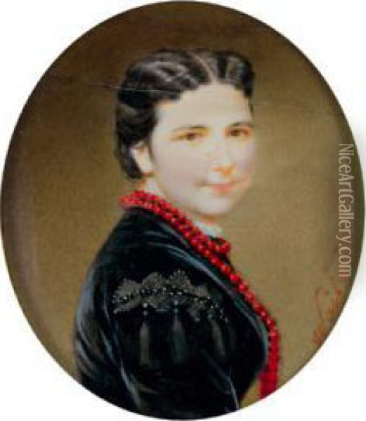 Ritratto Di Dama Con Collana Rossa Oil Painting - Friedrich Josef Wailand