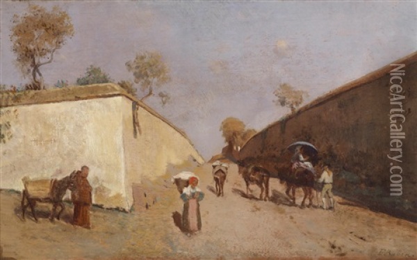 Italienische Dorfstrase Oil Painting - Franz Leo Ruben