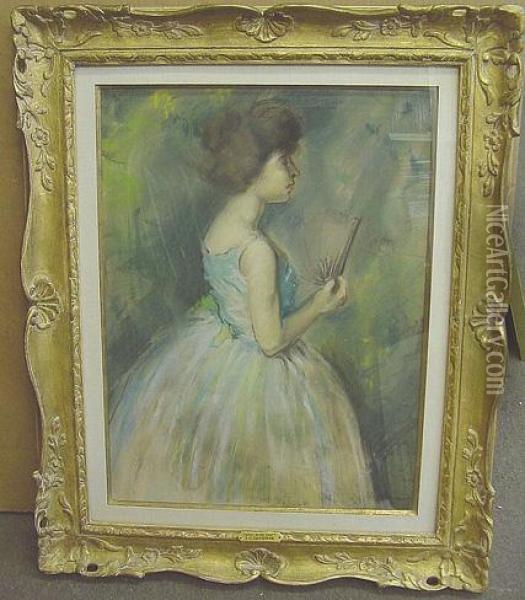 Ballerina With Fan Oil Painting - Arthur C. Goodwin