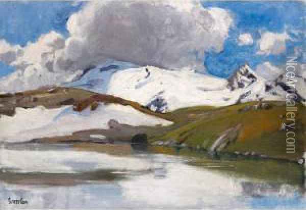 Hochgebirgslandschaft 
Alpine Landscape Oil Painting - Martha Stettler