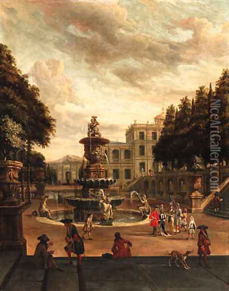 Elegant figures promenading in the grounds of a villa Oil Painting - Abraham Storck