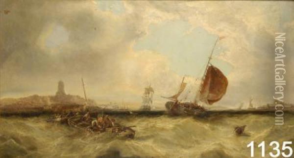 Mare In Tempesta Con Barche E Pescatori Oil Painting - Alfred Pollentine