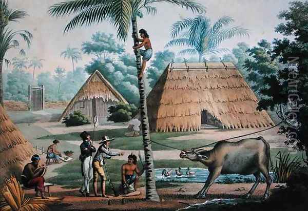 View of the Surroundings of Coupang, Timor, from Voyage Autour du Monde sur les Corvettes de LUranie 1817-20 engraved by Pomel, published 1825 Oil Painting - Alphonse Pellion