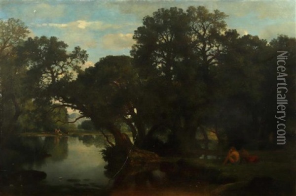 Scenes Champetres En Bords De Riviere Oil Painting - Nicolas Louis Cabat