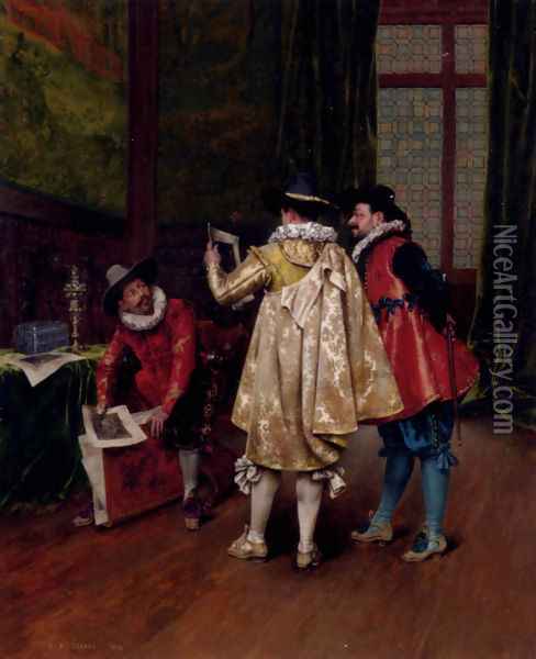 The Conversation Oil Painting - Adolphe-Alexandre Lesrel