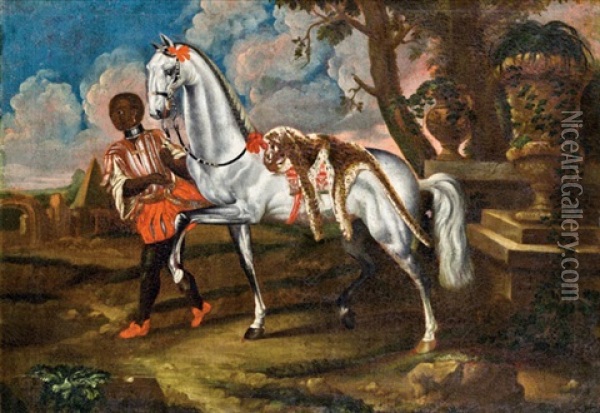 Lipizzaner Mit Dem Fell Eines Leoparden Oil Painting - Johann Georg de Hamilton