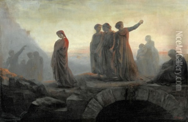 Dante Alighieri Mit Figurenstaffage Oil Painting - Gustave Dore